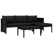 Set Divani da Giardino 3 pz con Cuscini in Polyrattan Nero cod mxl 35541