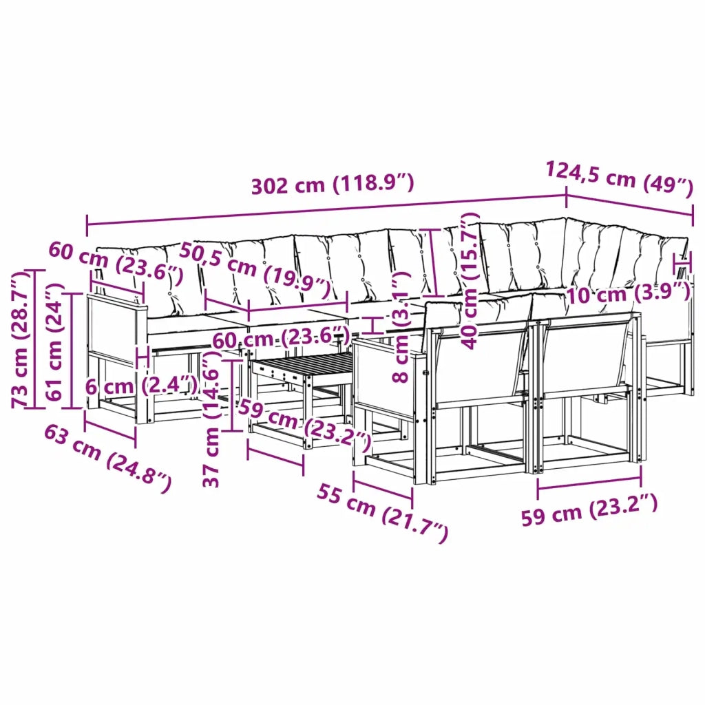 Set di divani da esterno 9 pz Naturale e Nero 3382048