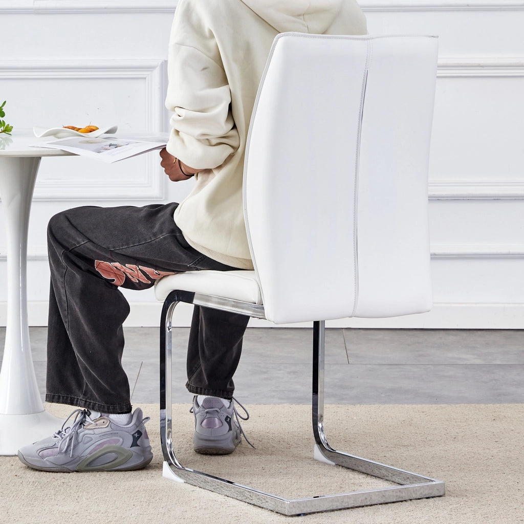 Sedia da pranzo con Schienale Ergonomico e Piedini Antiscivolo in Metallo e PU Bianco Argento