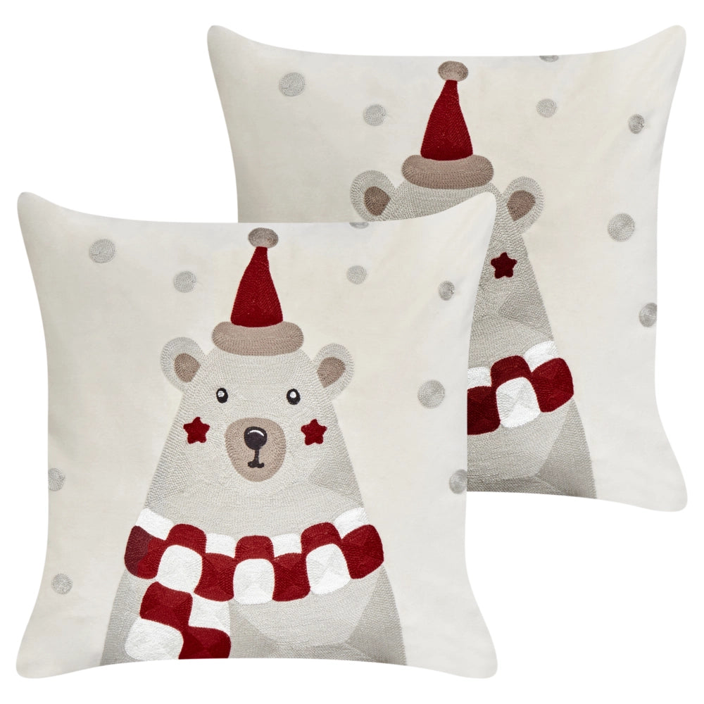 Set di 2 cuscini decorativi in tessuto di velluto bianco Motivo natalizio 45 x 45 cm Accessorio per la decorazione