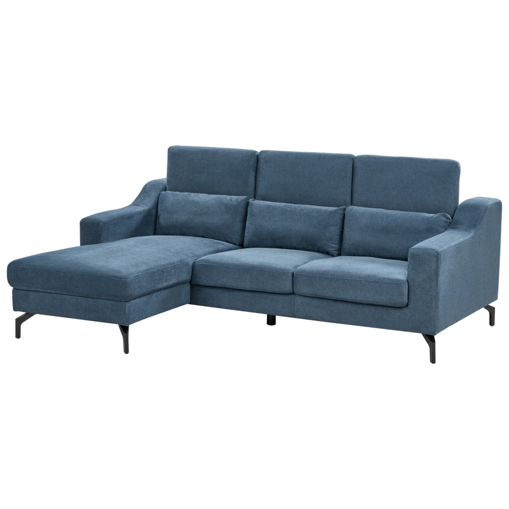 Divano Angolare in tessuto di ciniglia versione sinistra Rivestimento In Poliestere Blu Con Poggiatesta Regolabile Chaise longue Design Moderno