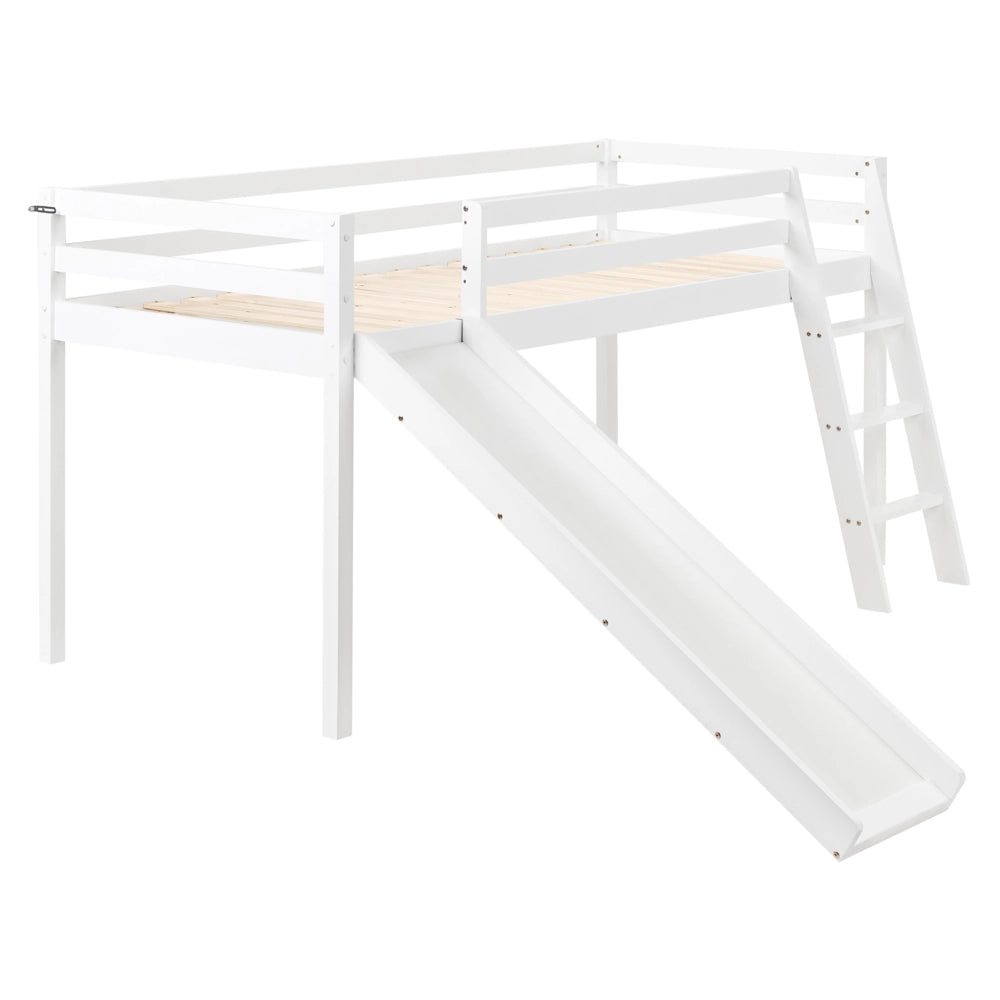 Letto a castello per bambini in legno con rete a doghe 90 x 200 cm con scivolo bianco per bambini