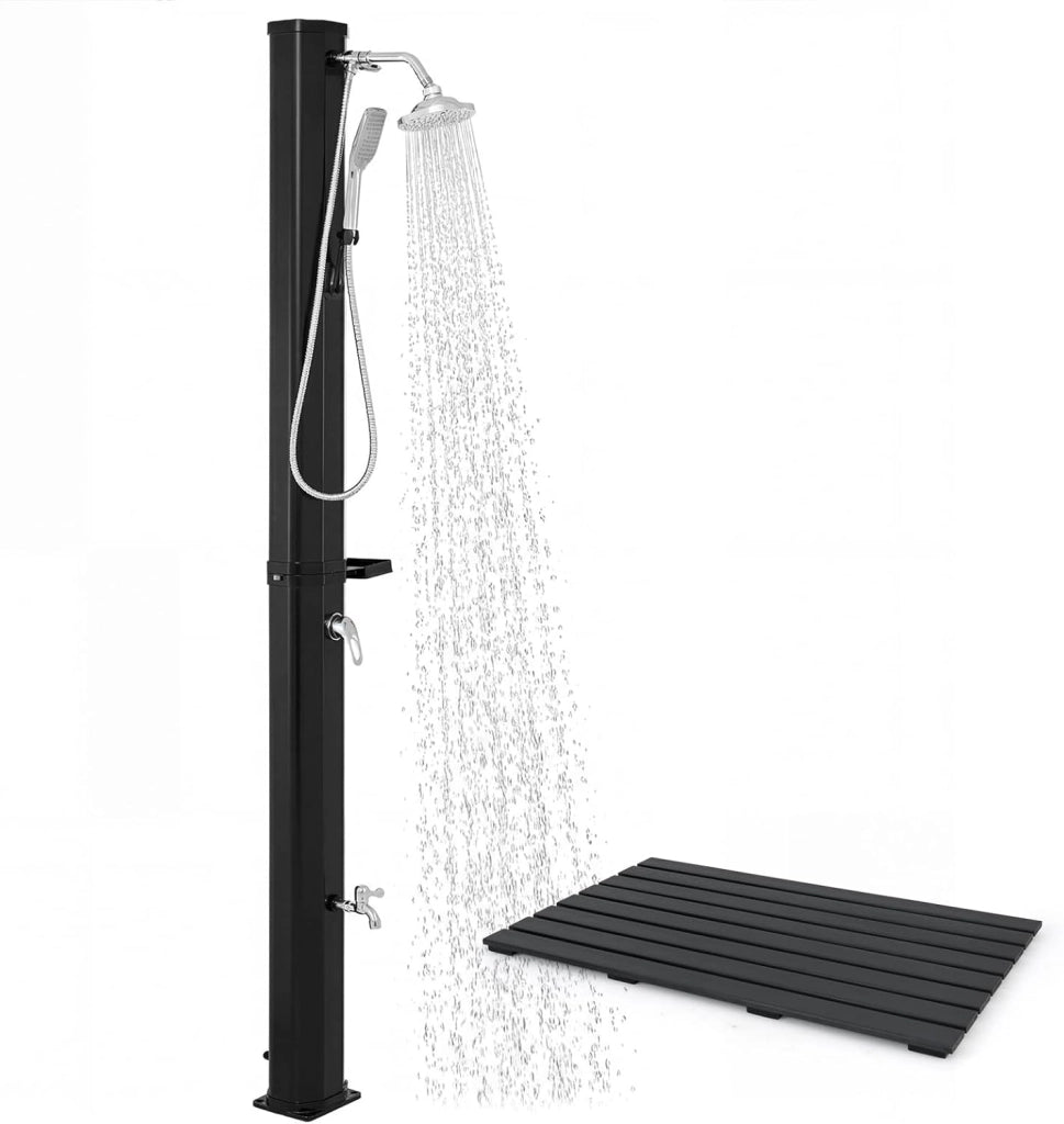 SOARS Doccia Solare da Giardino 60 L, 277 cm Doccia da Esterno con Copertura Protettiva, Soffione 360° e Rubinetto per Piedi, Max. 60 °C, per Piscina e Spiaggia