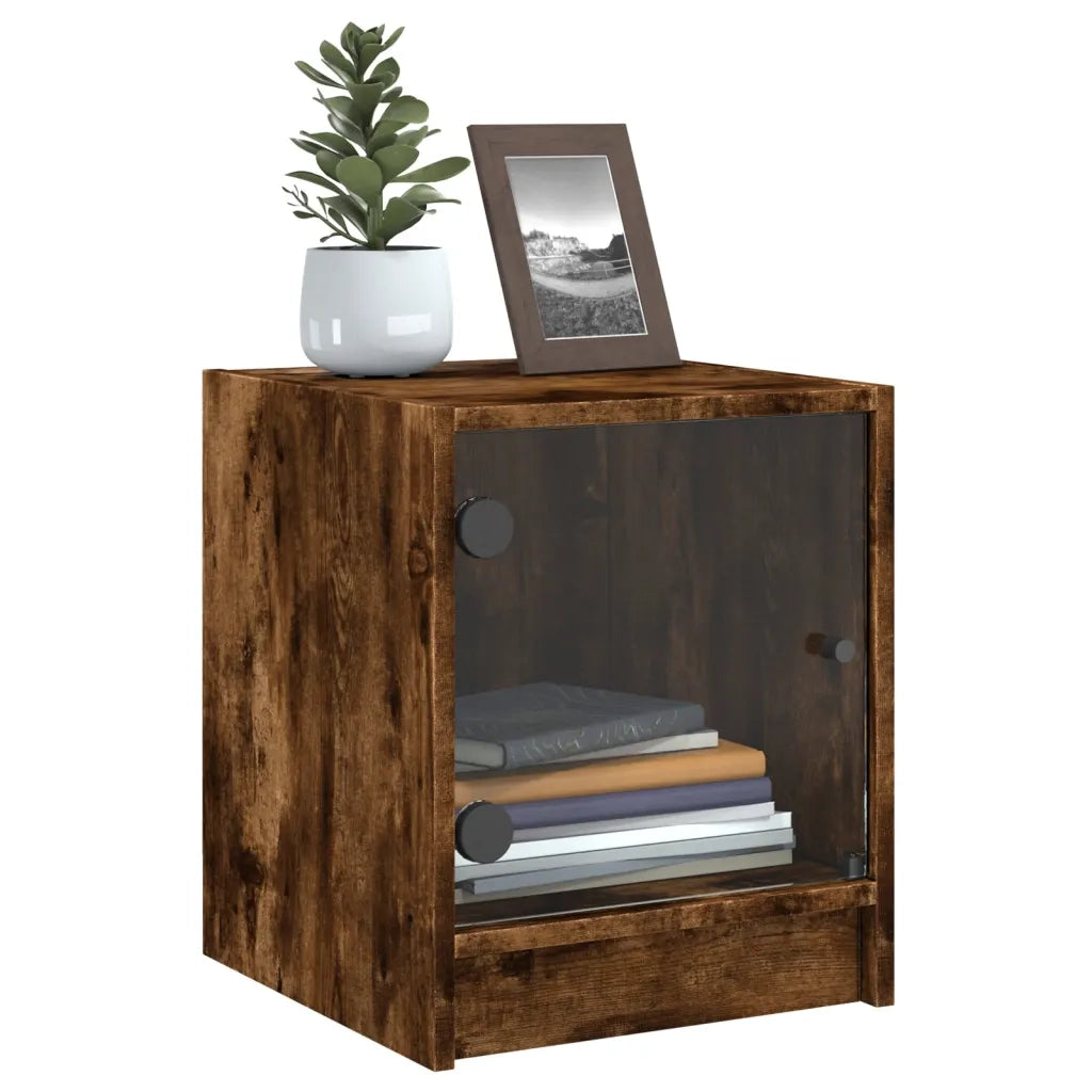 Comodino con Anta in Vetro Rovere Fumo 35x37x42 cm 836351