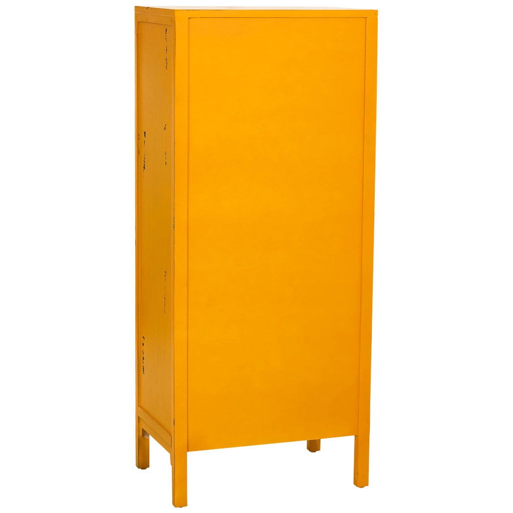 Mobiletto in legno con 4 cassetti e 2 ante, giallo, 60x40x140h cm