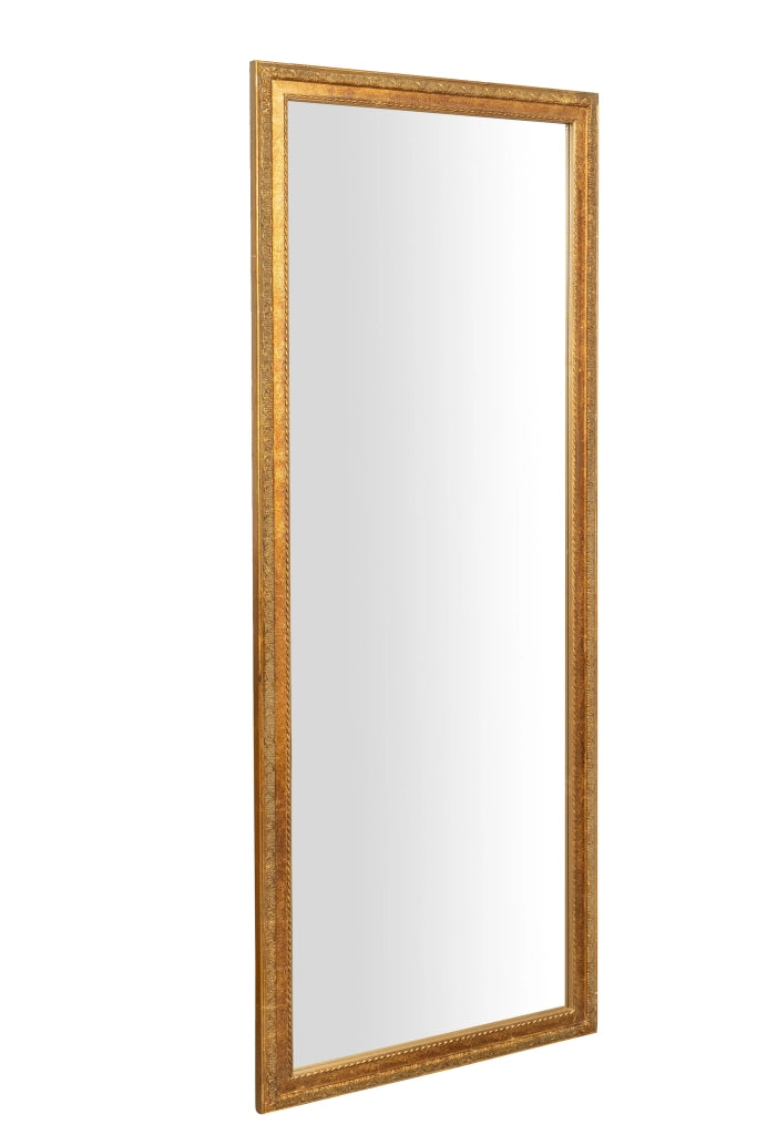 Biscottini Specchio Specchiera da parete e appendere verticale/orizzontale L72xPR4xH180 cm finitura foglia oro anticata.