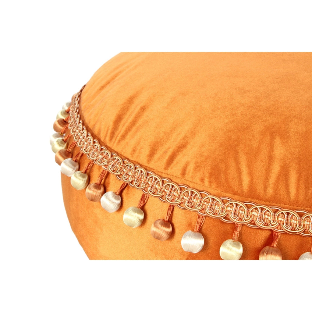 Pouf Rotondo Taj Mahal in Velluto Bronzo con Pompon