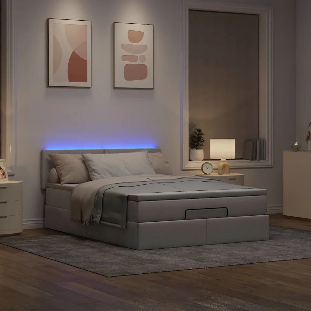 Pouf Letto con Materasso e LED Tortora 140x190 cm in Tessuto
