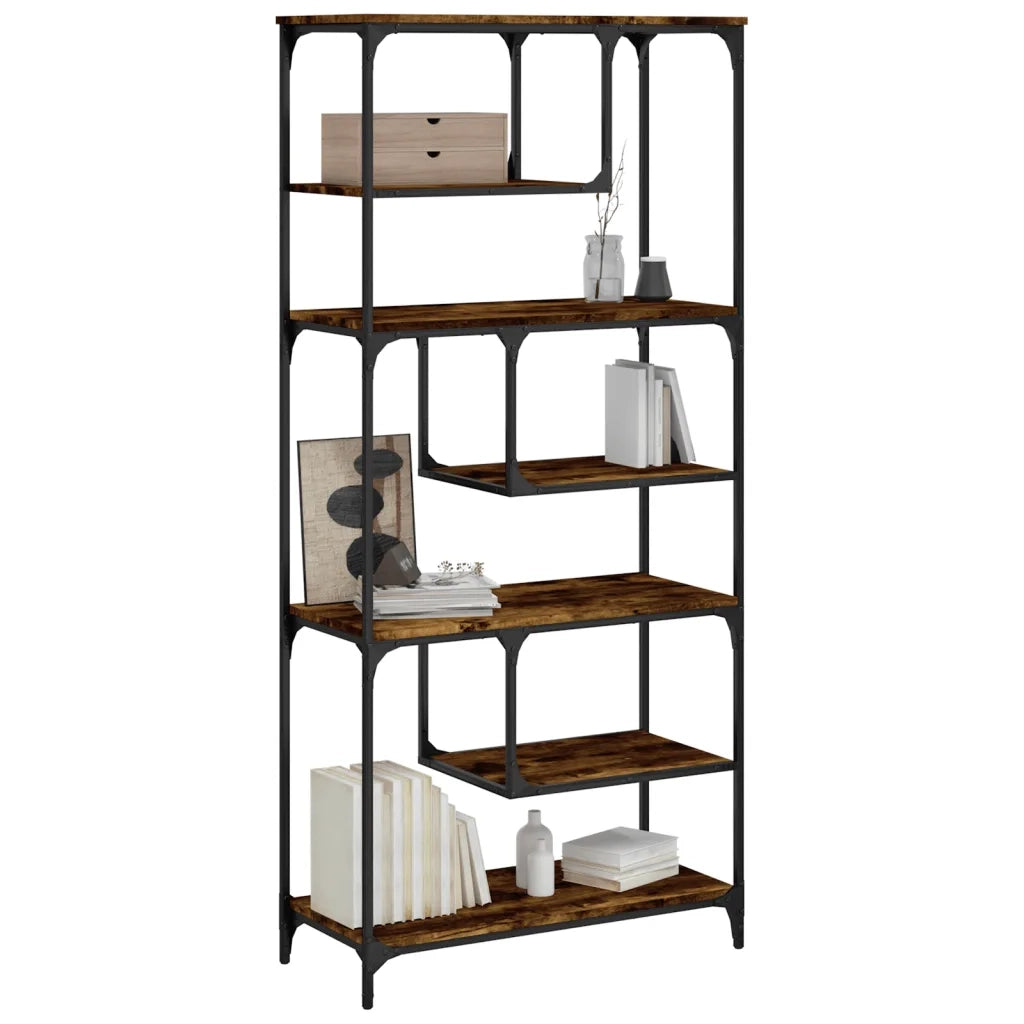 Libreria-Scaffale per Libri-Mobile di Stoccaggio Rovere Fumo 81x36x176 cm in Legno Multistrato