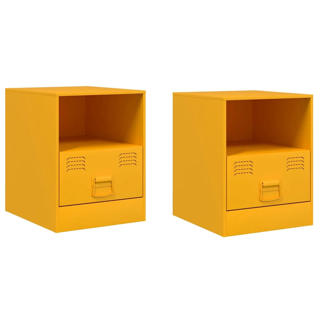 Set di 2 Comodini | Armadio da Notte | Mobiletto da notte Giallo Senape 34,5x39x44 cm in Acciaio