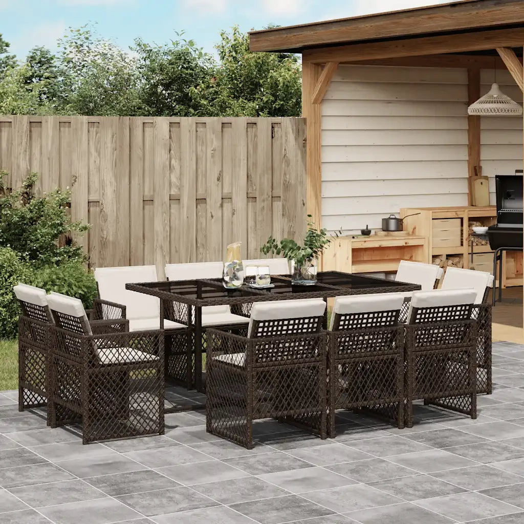 Set da Pranzo da Giardino 11 pz con Cuscini Polyrattan Marrone 3210849
