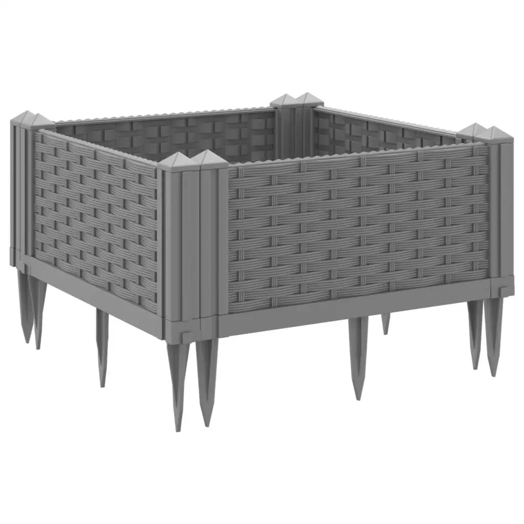 Fioriera da Giardino con Picchetti-Vaso da Esterno-Fioriera da Giardino Fissabile Grigia 42,5x42,5x28,5 cm PP