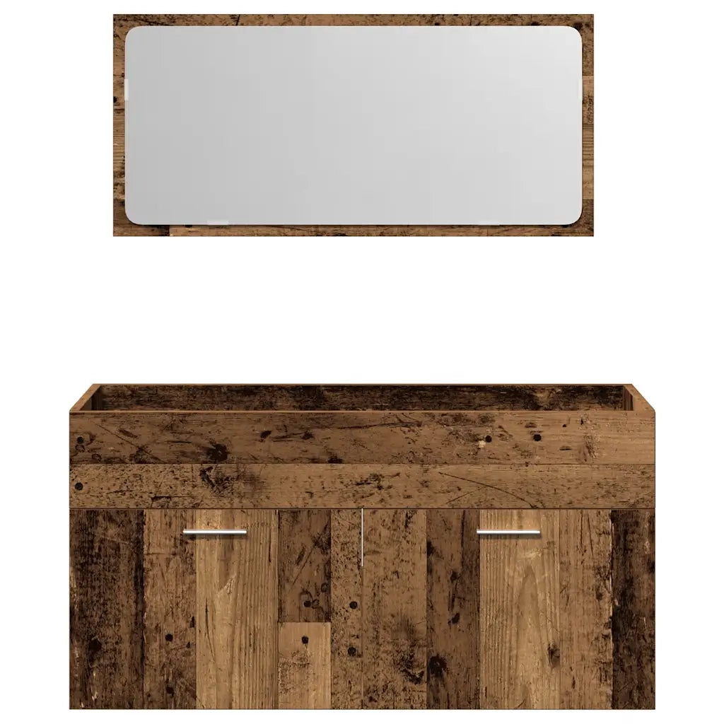 Mobile da Bagno con Specchio in Legno Antico Legno Multistrato 856381