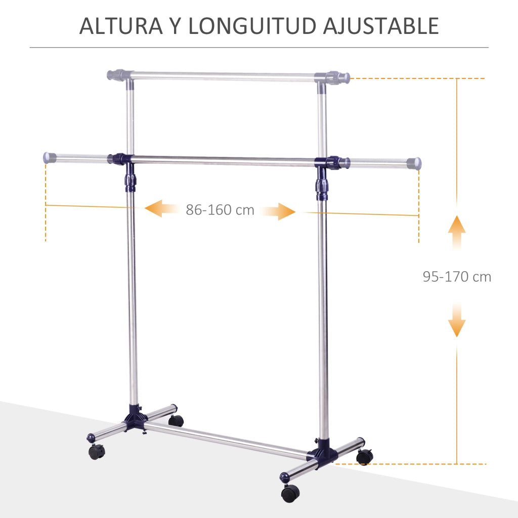 Appendiabiti 4 Ruote Regolabile in Acciaio Inox ¨C zephmum ¨C 95x45x170cm