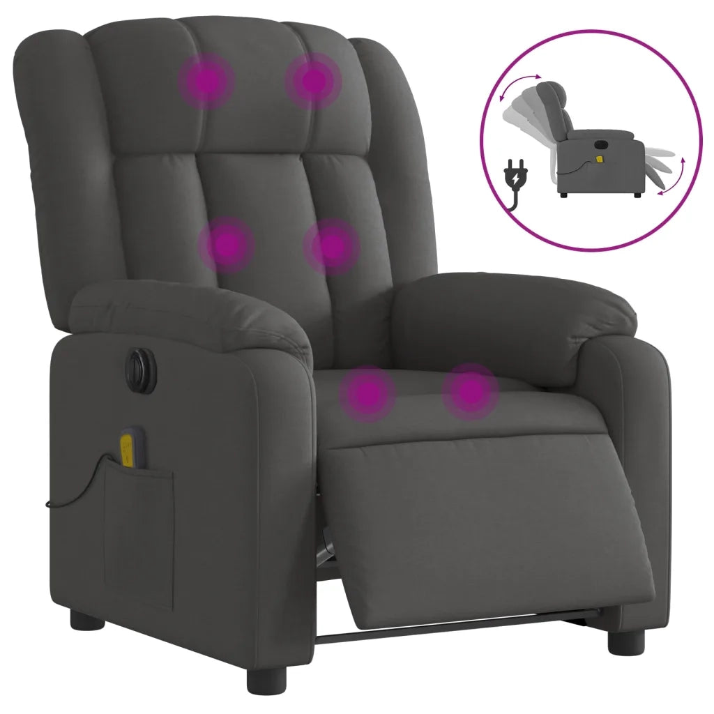 Divano Sedia-Poltrona Reclinabile Massaggio Elettrica Grigio Scuro Tessuto 337163