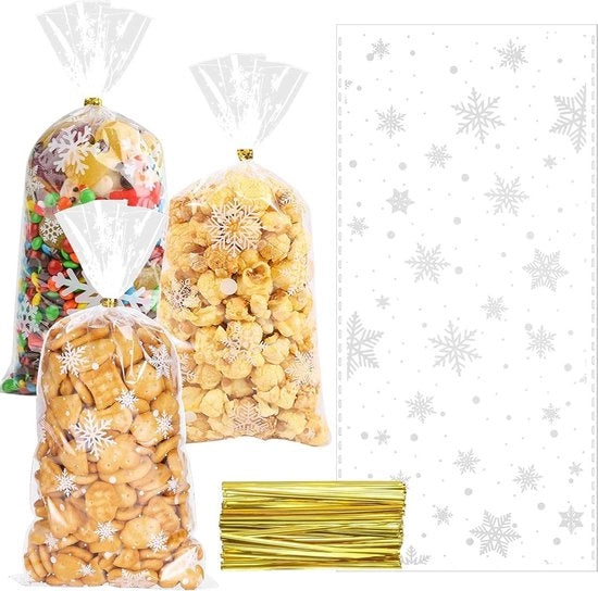 Sacchetti trasparenti per biscotti natalizi 100 pezzi - Sacchetti di neve per dolci - Sacchetti in cellofan per dolci e bonbons - Da riempire