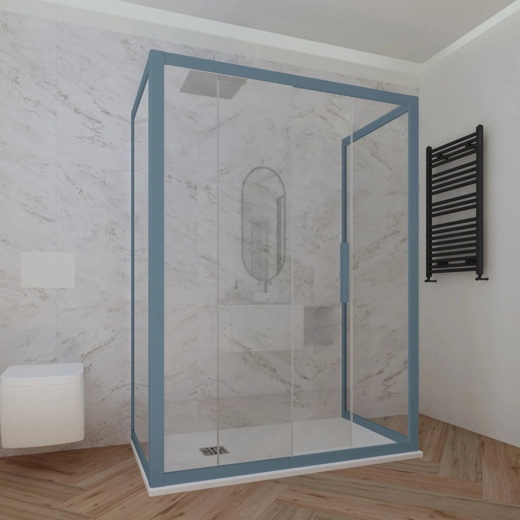 Box doccia 3 lati 80x150x80 CM H 200 Vetro Trasparente Profilo Blu Navy mod. Deco Trio