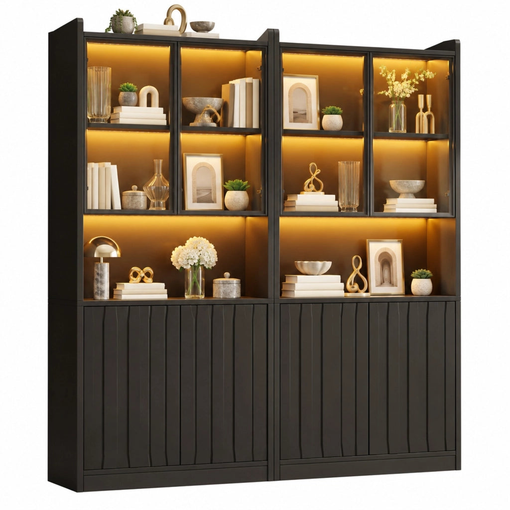 VETRINA Set da 2 pezzi 160x35x200 cm Nera con vetro temperato e LED