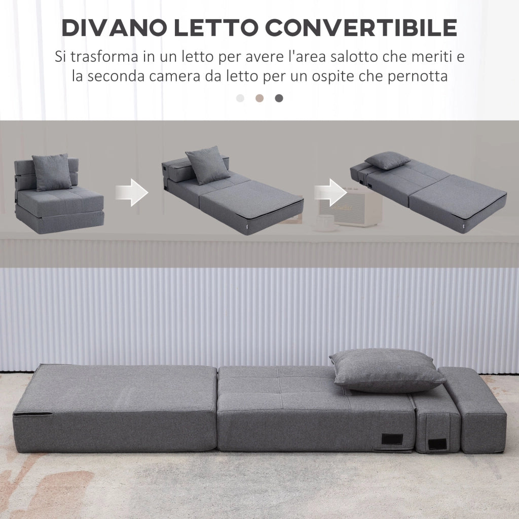 Poltrona Letto Singolo da Terra Pieghevole con Cuscino Incluso. 70x70x61 cm. Grigio