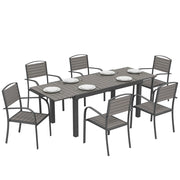 Set da giardino 7 pezzi con tavolo allungabile e 6 sedie impilabili ¨C Minimal ¨C effetto legno, telaio in alluminio