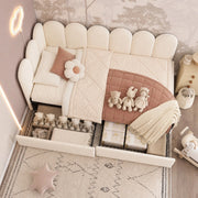 LETTO GIORNO L-Form 90x190 cm in Velluto Beige con 2 cassetti