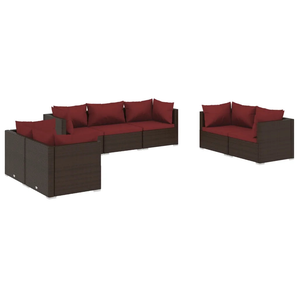 Set Divani da Giardino 7 pz con Cuscini in Polyrattan Marrone 3102267