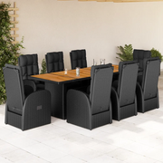 Set da Pranzo da Giardino 9 pz con Cuscini Nero in Polyrattan 3277635