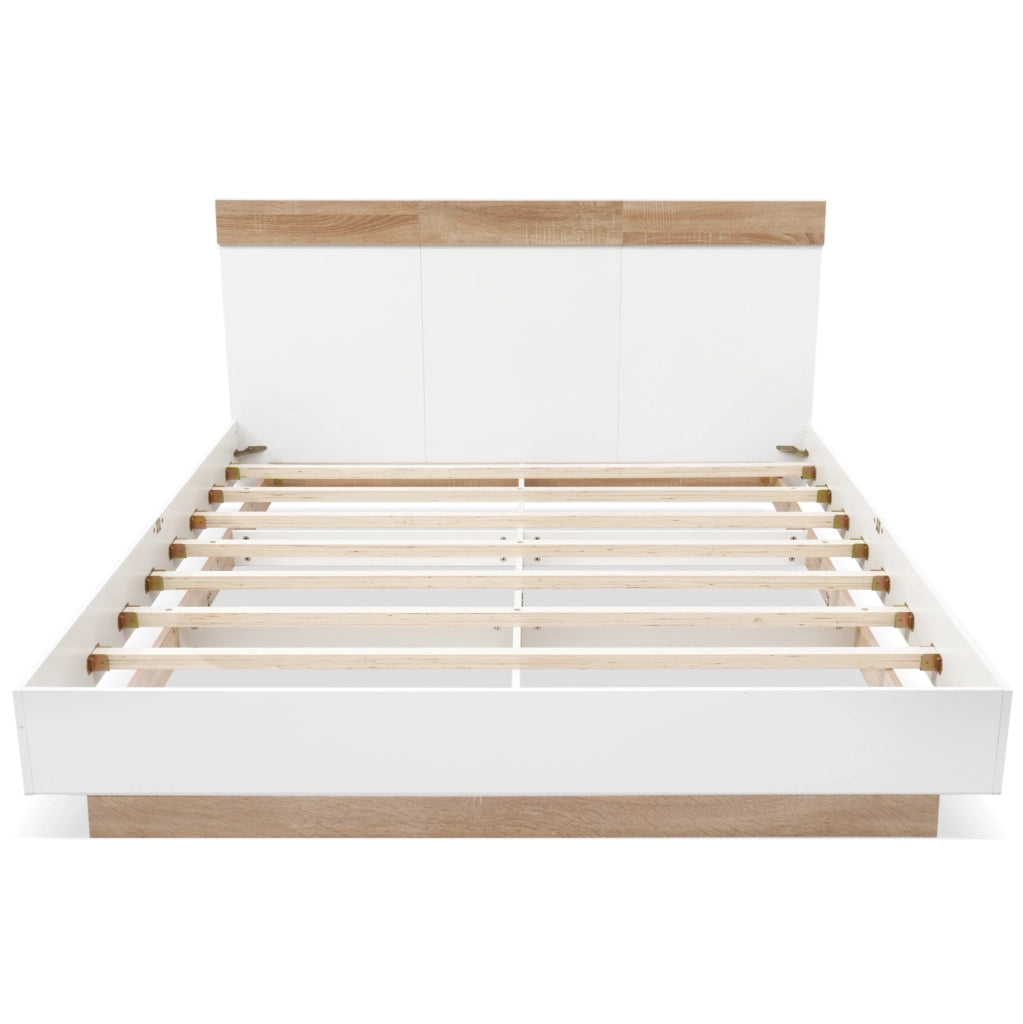 Letto matrimoniale sospeso 180x200 cm con testiera; in legno; bianco e rovere sonoma