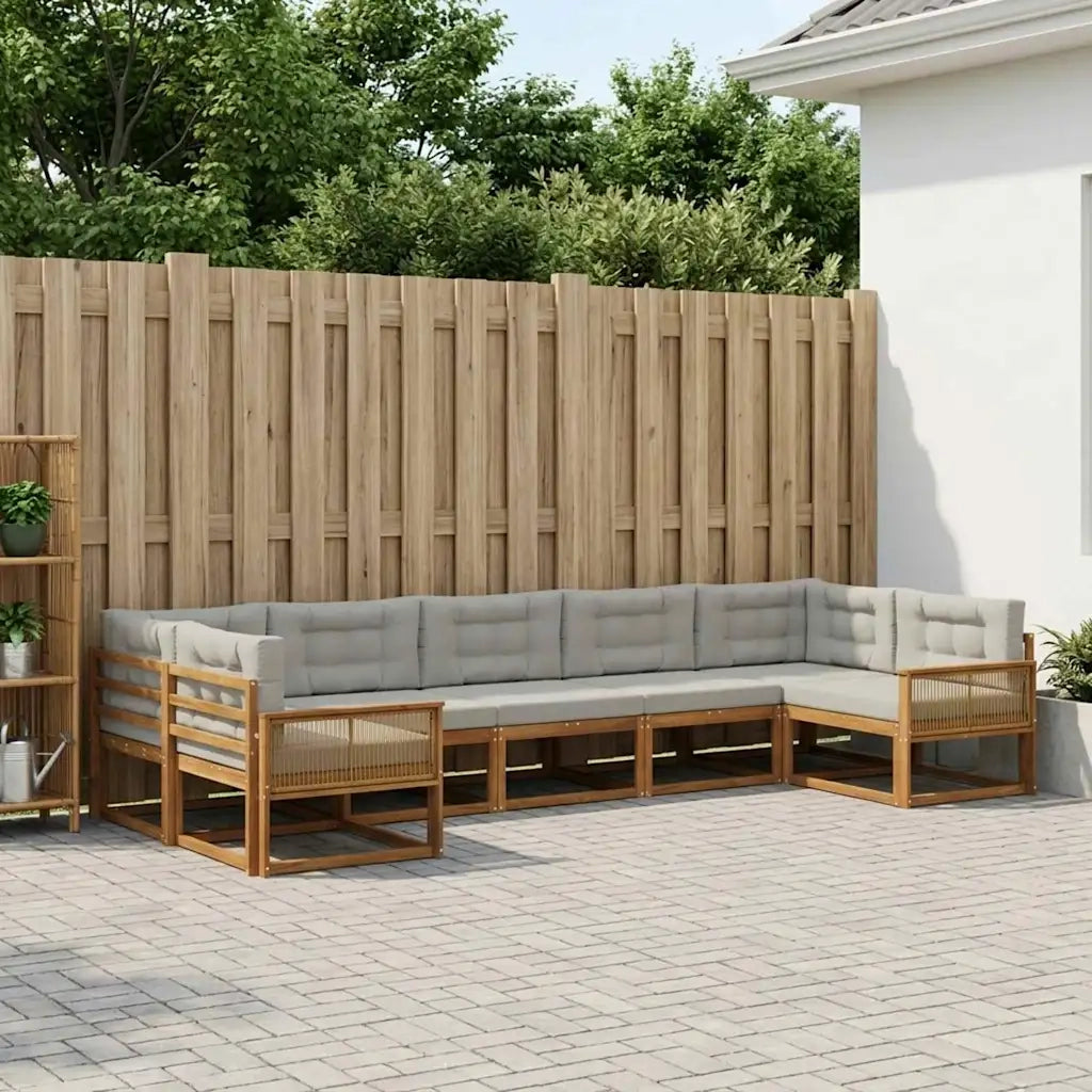 Set di divani da esterno 7 pcs Naturale e Grigio Chiaro