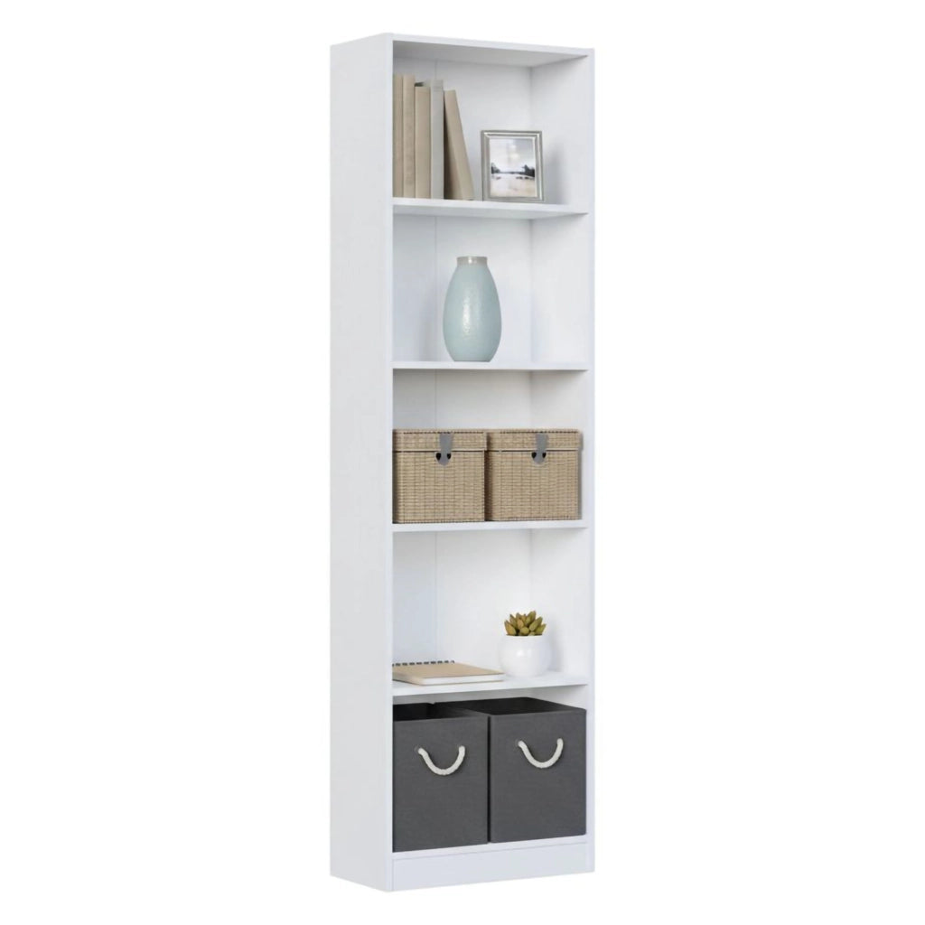 Libreria Artico, Mobile portalibri alta a 5 ripiani, Scaffale da ufficio o cameretta, Scaffale moderno con scomparti, cm 52x25h80, Bianco