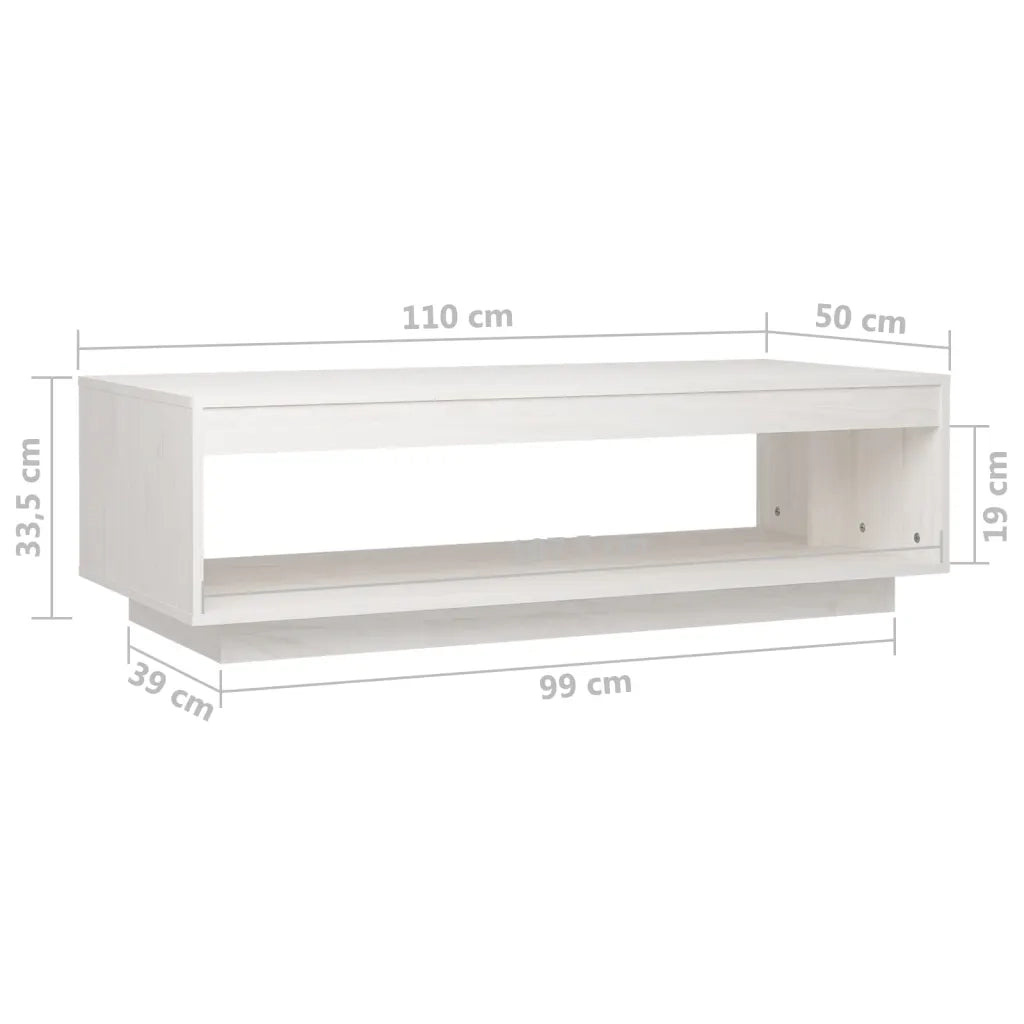 Tavolino da Salotto Bianco 110x50x33,5cm Legno Massello di Pino cod mxl 52577