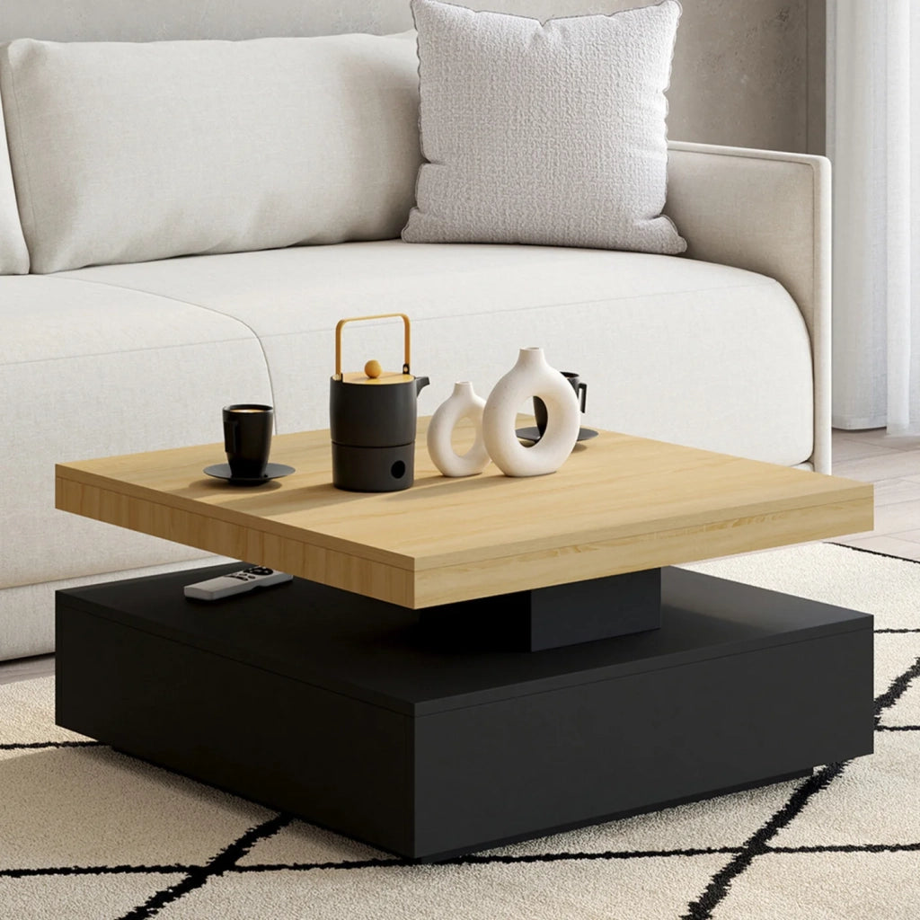 IDMarket - Tavolino girevole quadrato THEA in legno e nero