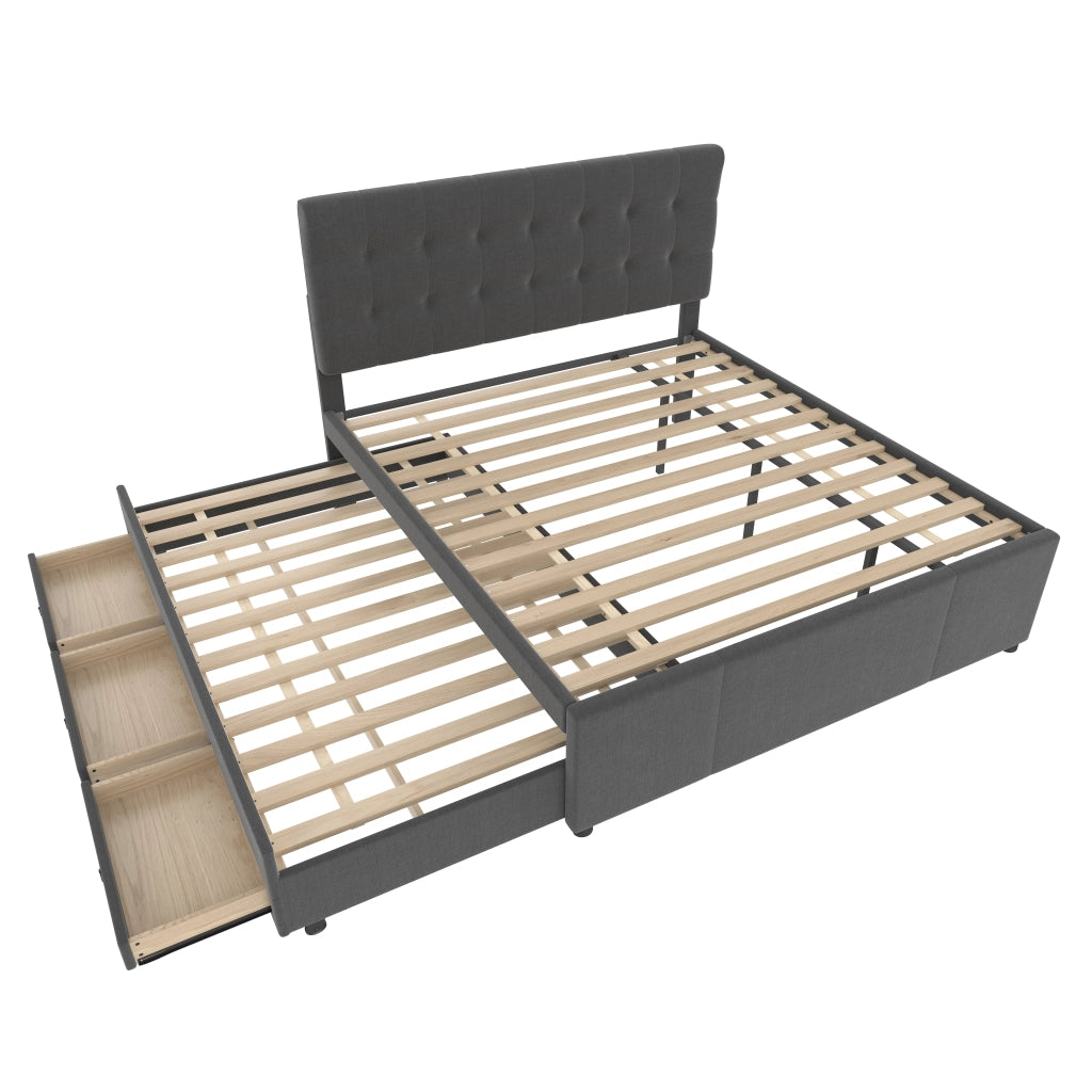 LETTO Estraibile 140x200 cm Lino Grigio con 3 cassetti