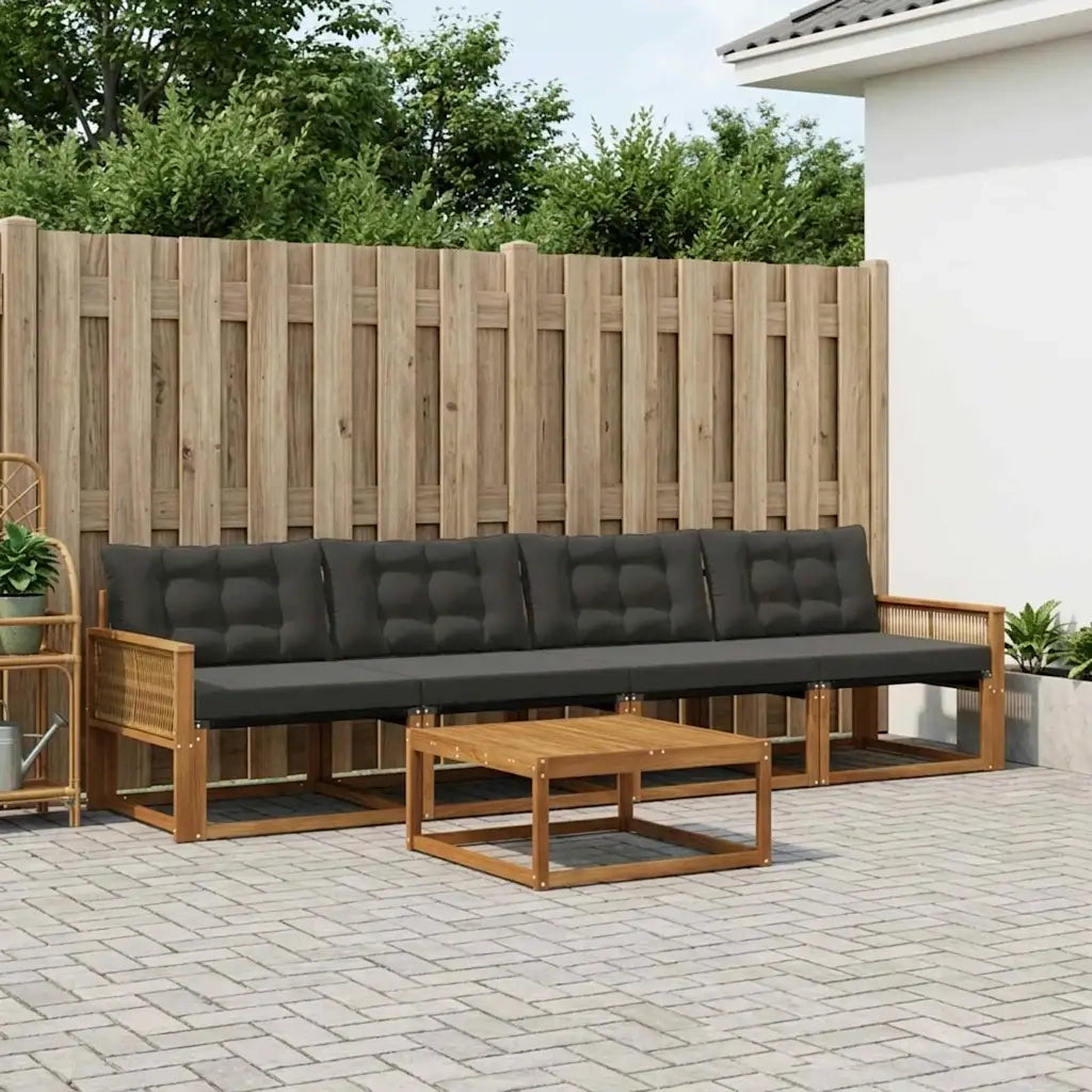 Set di divani da esterno con cuscino 5 pcs Naturale e Nero 3381236