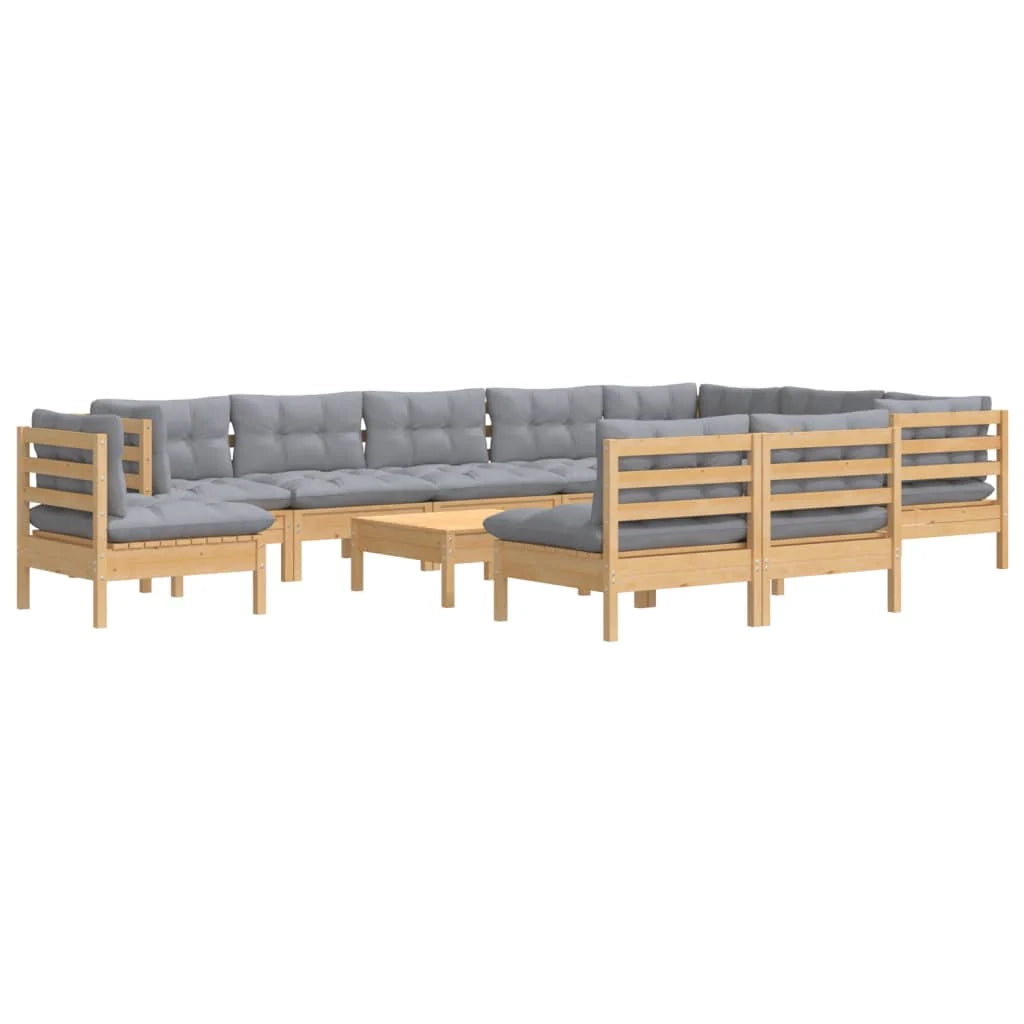 Set di mobili da giardino per esterni 11 pezzi con cuscini grigio legno di pino massiccio 02_0015338