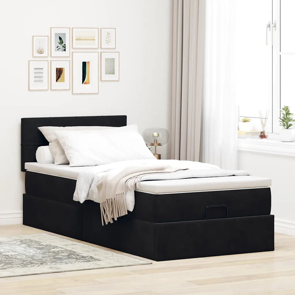 Struttura Letto Pouf con Materasso Nero 100x200 cm Velluto 3312604