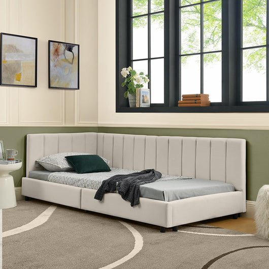 Letto bambino 90x200cm?- Xylo - velluto testiera alta beige