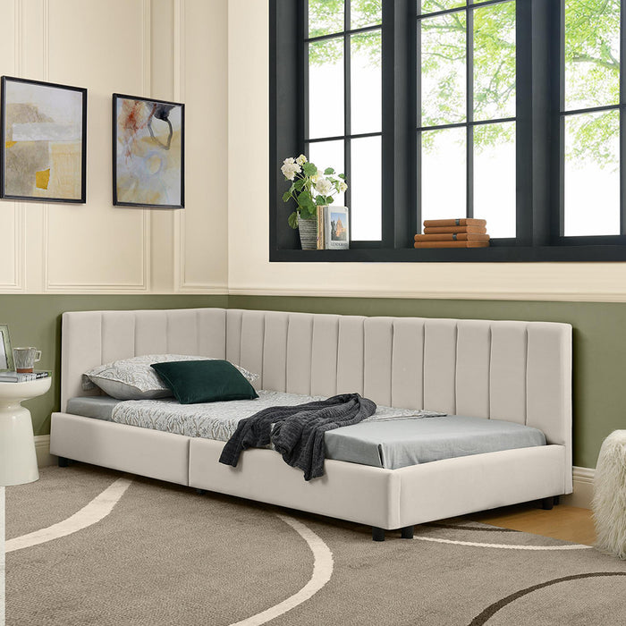 Letto bambino 90x200cm?- Xylo - velluto testiera alta beige