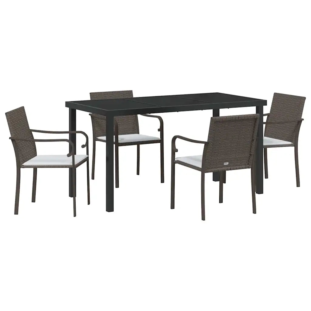 Set da Pranzo per Giardino 5 pz | Set Salotto da Giardino Marrone e Nero Rattan in PE