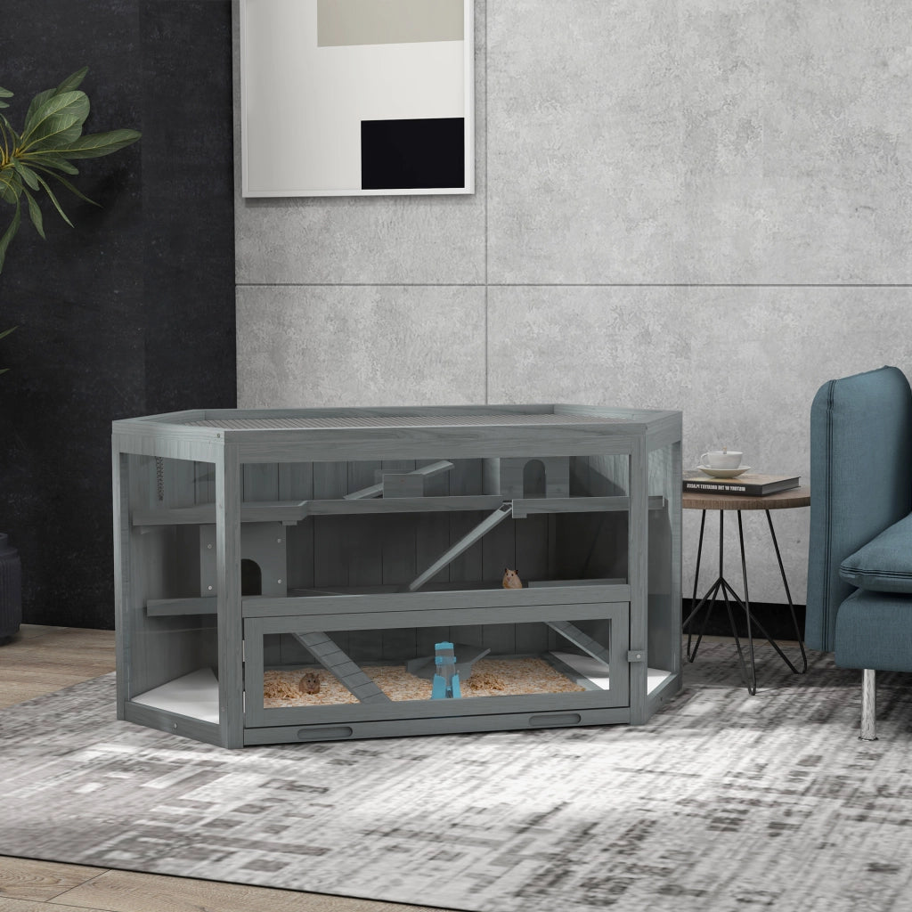 Gabbia per Criceti 3 Piani con Vasca Estraibile ¨C zephmum ¨C Legno/Metallo 115x60x55 cm