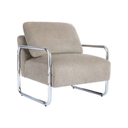 Poltrona vintage in tessuto chenille con struttura cromata, beige