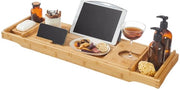 Batuffolo per vasca idromassaggio in bambù espandibile - tavola per vasca idromassaggio - supporto per bicchiere e libro - 75-109 x 4,5 x 23 cm