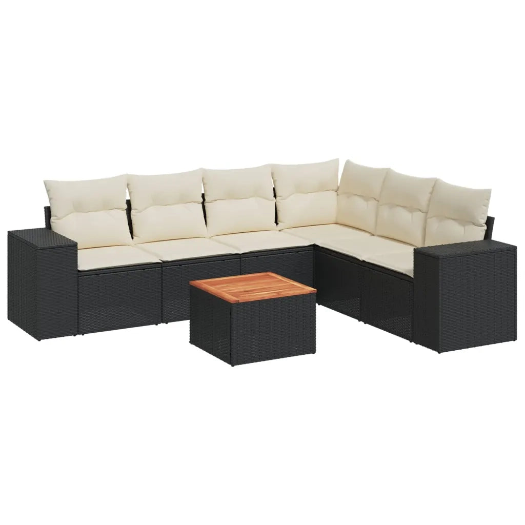 Set Divani da Giardino con Cuscini 7pz Nero Polyrattan