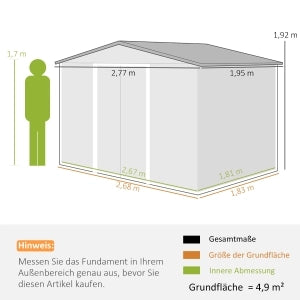 CASA DA GIARDINO 277x195x192 cm Acciaio Grigio con 2 porte scorrevoli