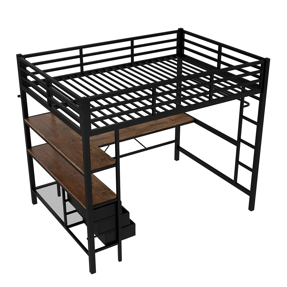 Letto mezzanino 140x200cm - Xylo - nero, LED telecomando, USB, 3 cassetti, EN747