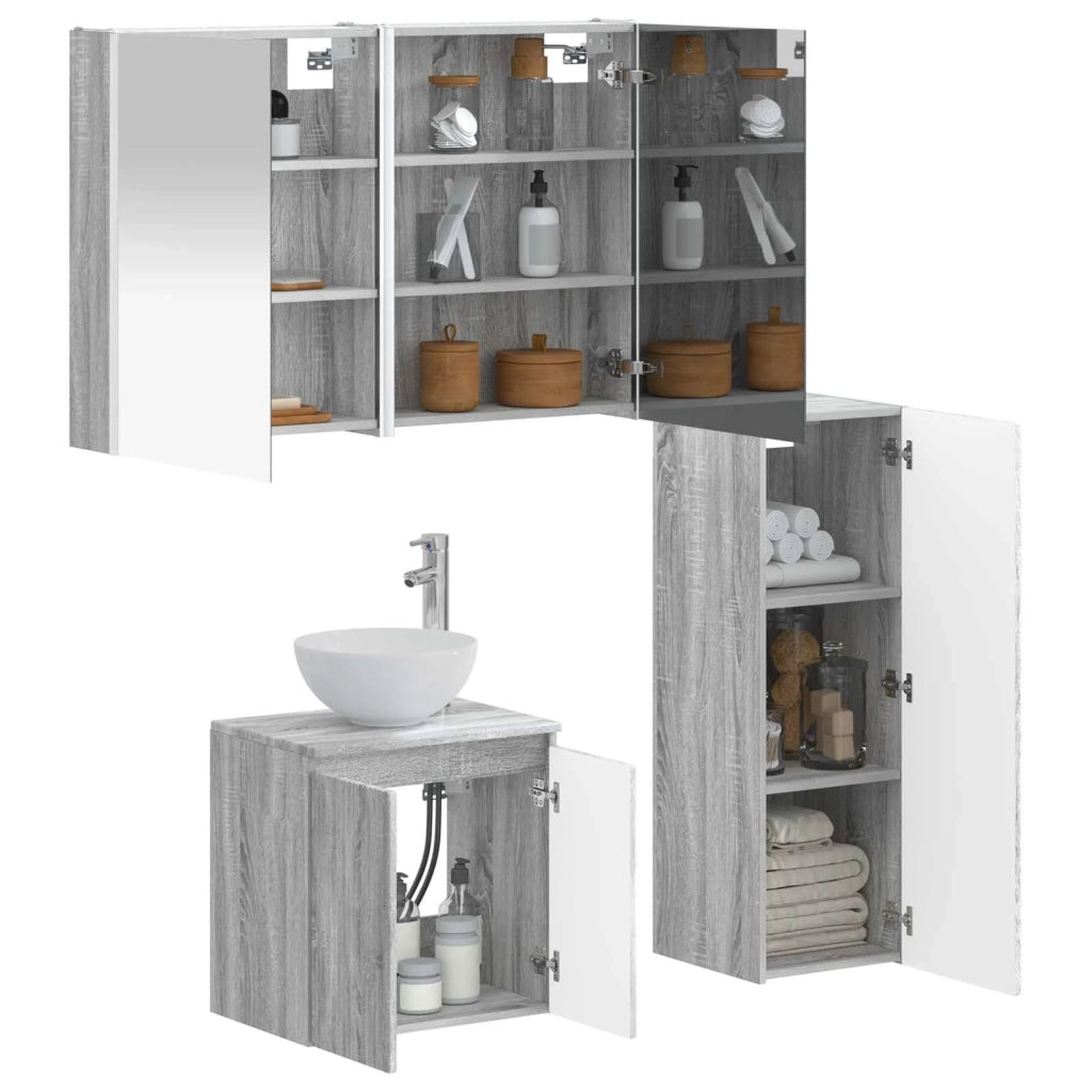 Set di mobili per il bagno 4 pcs Sonoma grigio 3407428