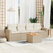 Set Divano da Giardino 5 pz con Cuscini Beige in Polyrattan
