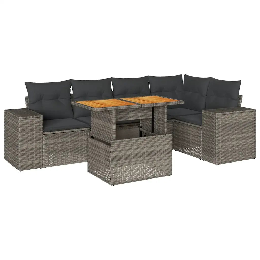 Set Divano da Giardino 6 pz con Cuscini Grigio in Polyrattan 3327378