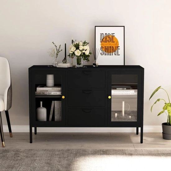 Compartimento a muro in acciaio e vetro resistente al calore 105x35x70 cm - Cassetto a muro moderno con ante scorrevoli