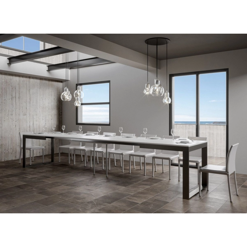Tavolo allungabile 90x180/440 cm Tecno Evolution telaio Antracite - Bianco Frassino